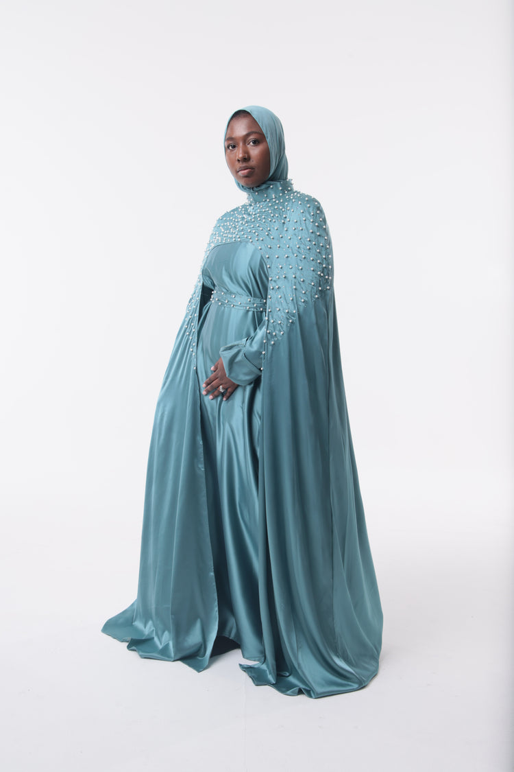 Yusra Teal Cape Set