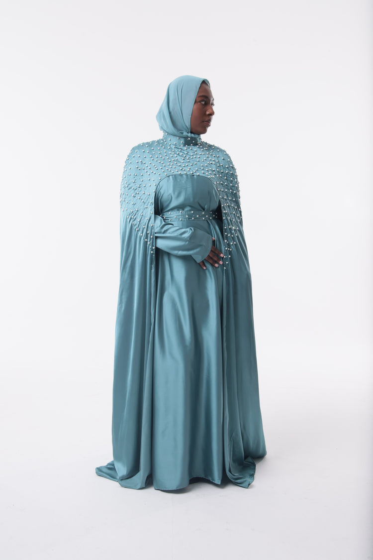 Yusra Teal Cape Set